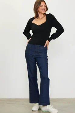 SKIES ARE BLUE Sweetheart Neck Longsleeve Knit Top* Long Sleeve Tops|Sweaters