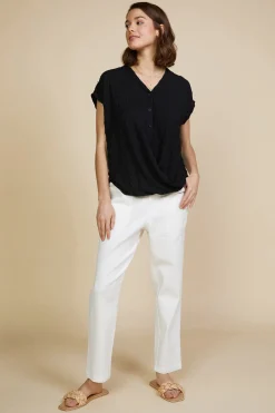 SKIES ARE BLUE Textured Striped Buttoned Top* Short Sleeve Tops