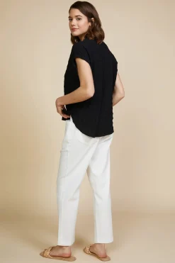 SKIES ARE BLUE Textured Striped Buttoned Top* Short Sleeve Tops