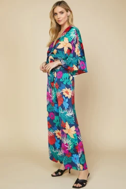 SKIES ARE BLUE Tropical Front Tie Kimono* Long Sleeve Tops