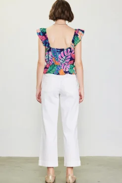 SKIES ARE BLUE Ula Print Ruffled Sleeve Top* Sleeveless Tops