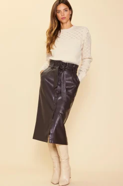 SKIES ARE BLUE Vegan Leather Front Tie Midi Skirt* Skirts
