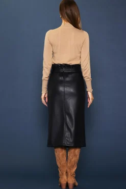 SKIES ARE BLUE Vegan Leather Front Tie Midi Skirt* Skirts