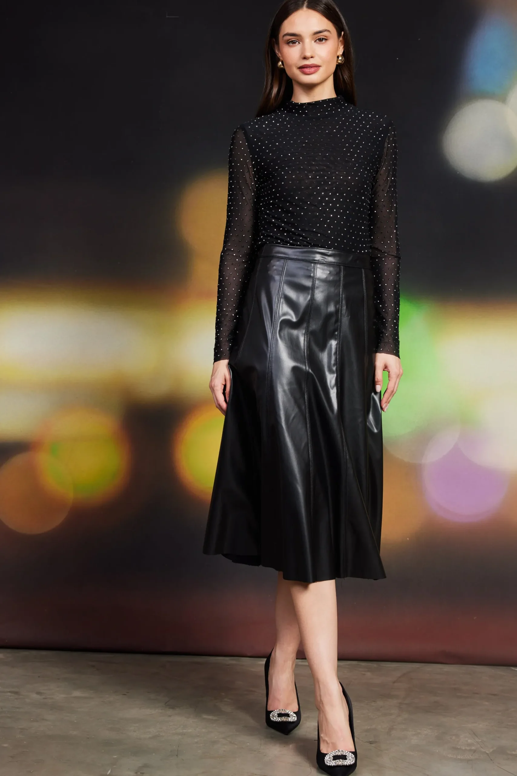 SKIES ARE BLUE Vegan Leather Midi Skirt* Skirts