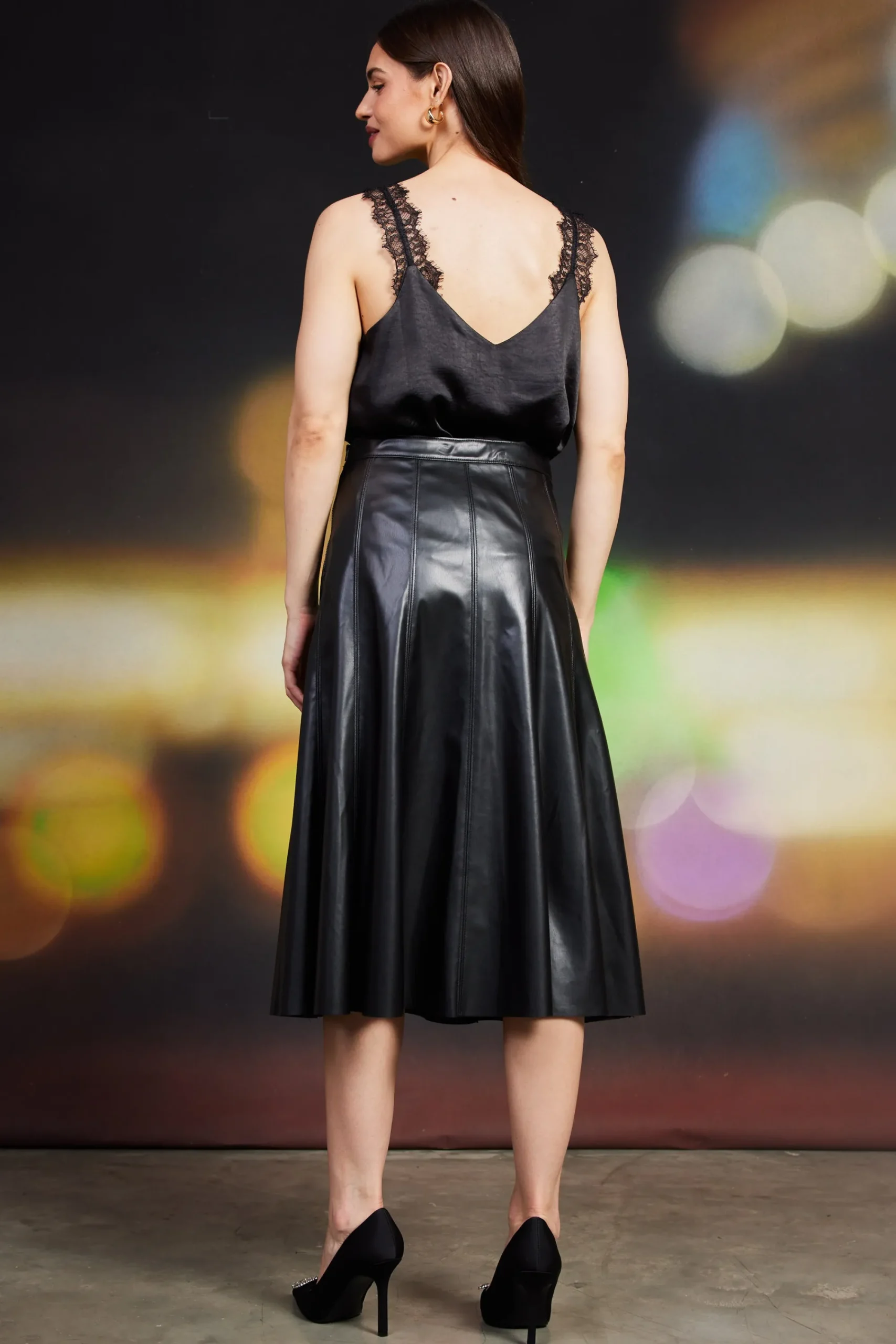 SKIES ARE BLUE Vegan Leather Midi Skirt* Skirts