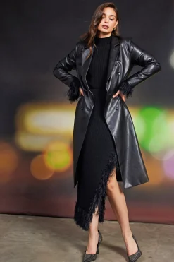 SKIES ARE BLUE Vegan Leather Trench Coat* Outerwear