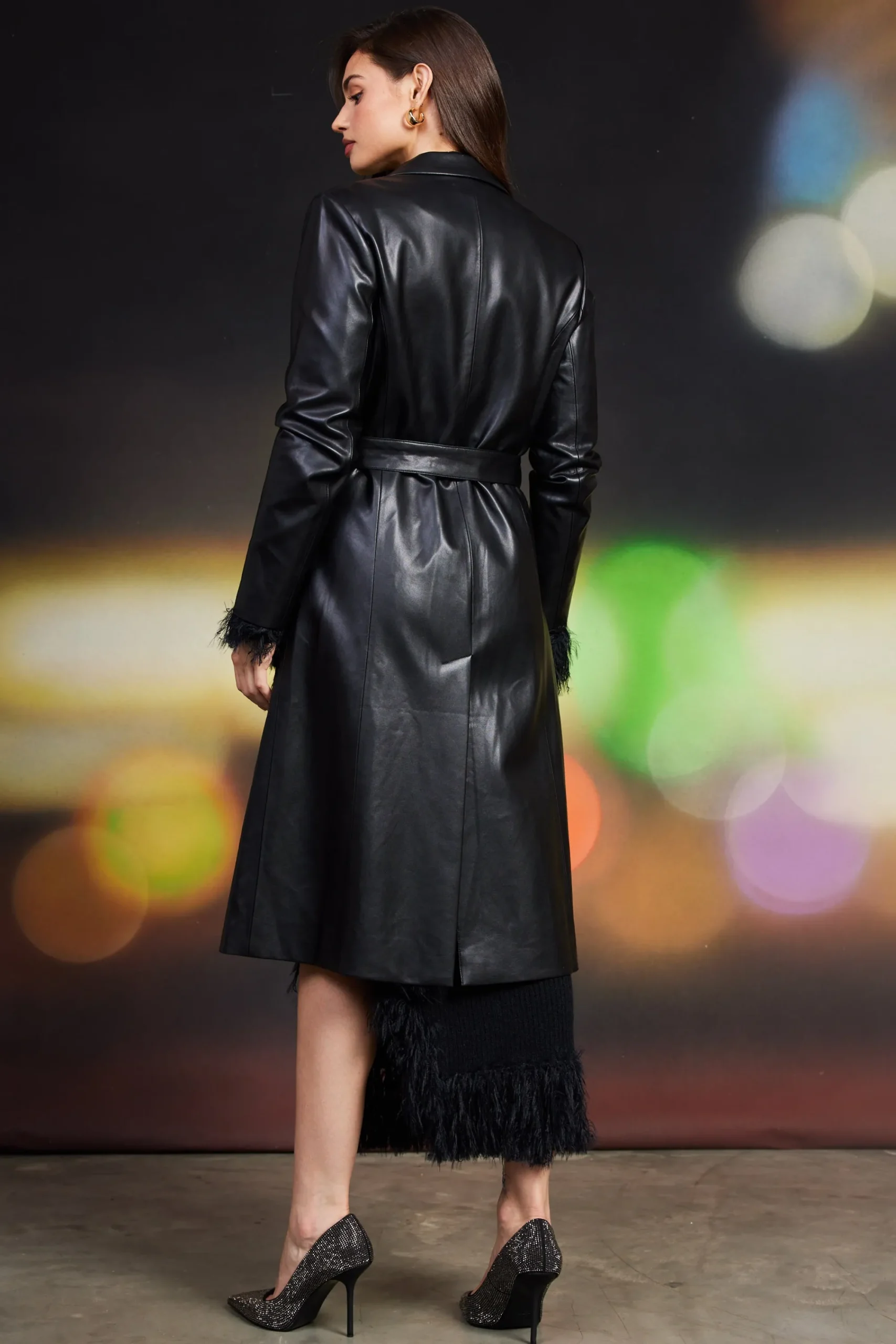 SKIES ARE BLUE Vegan Leather Trench Coat* Outerwear