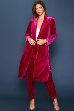 SKIES ARE BLUE Velvet Duster Coat* Outerwear