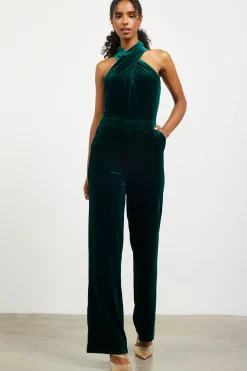 SKIES ARE BLUE Velvet Halter Neck Jumpsuit* Jumpsuits