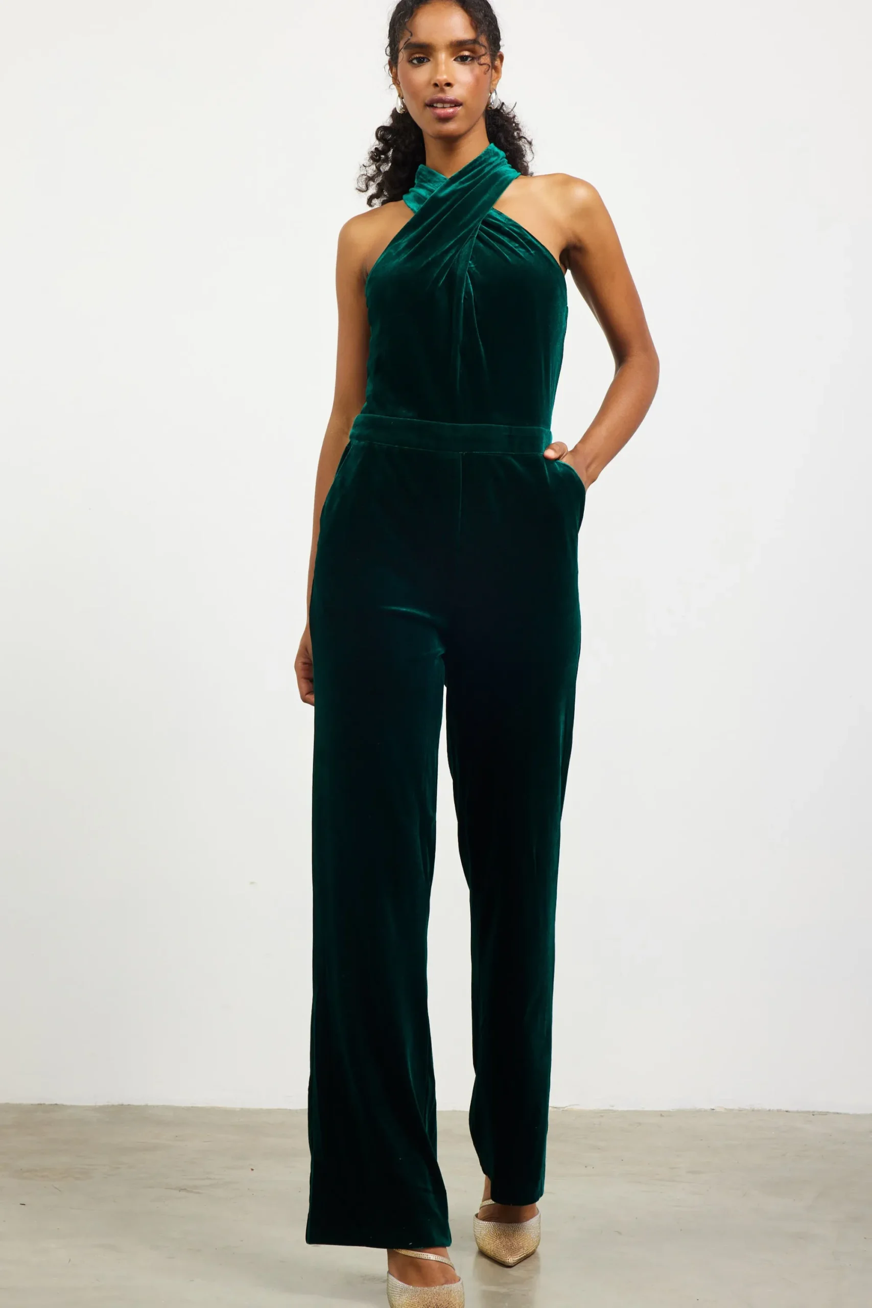 SKIES ARE BLUE Velvet Halter Neck Jumpsuit* Jumpsuits