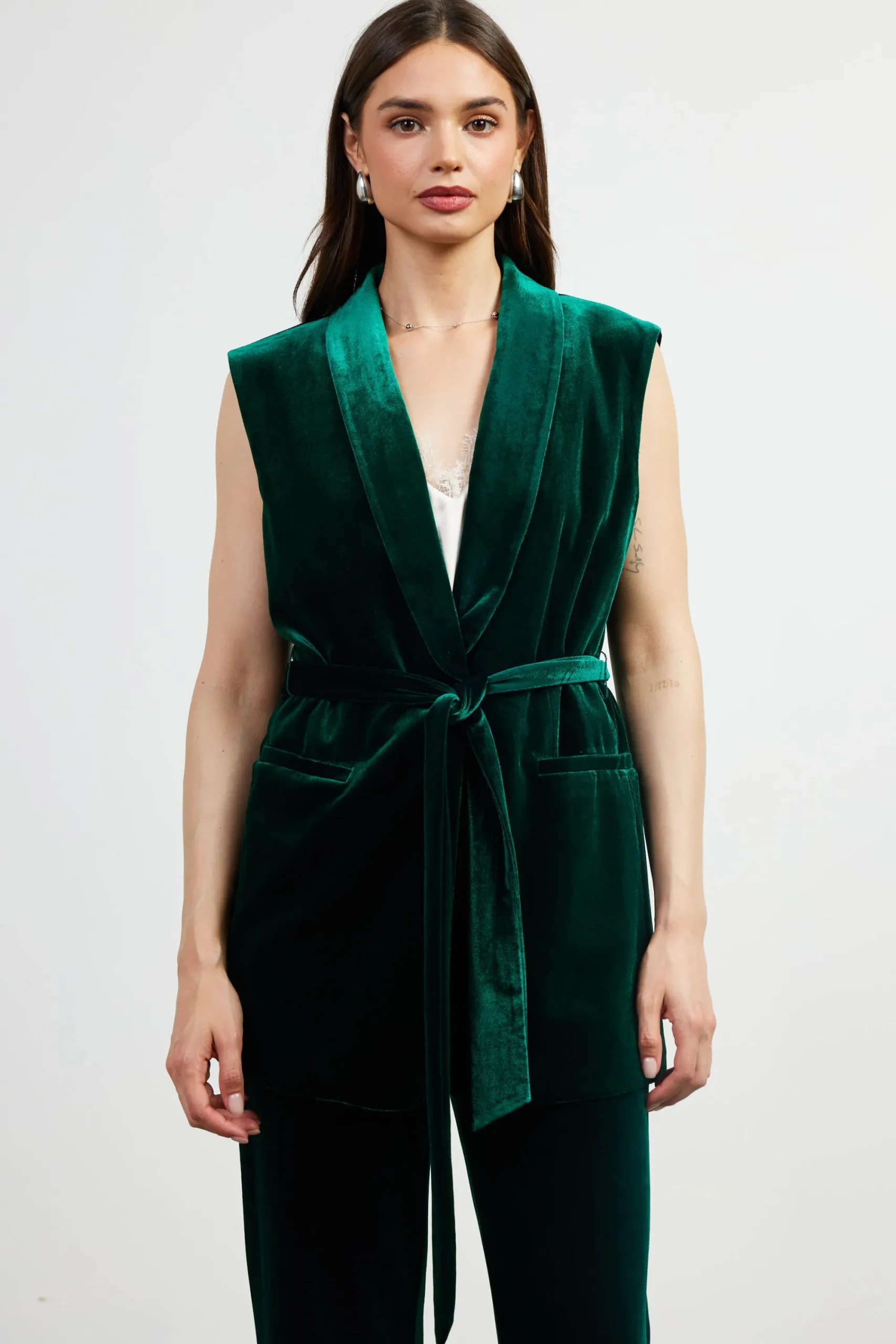 SKIES ARE BLUE Velvet Vest with Self Tie* Sleeveless Tops