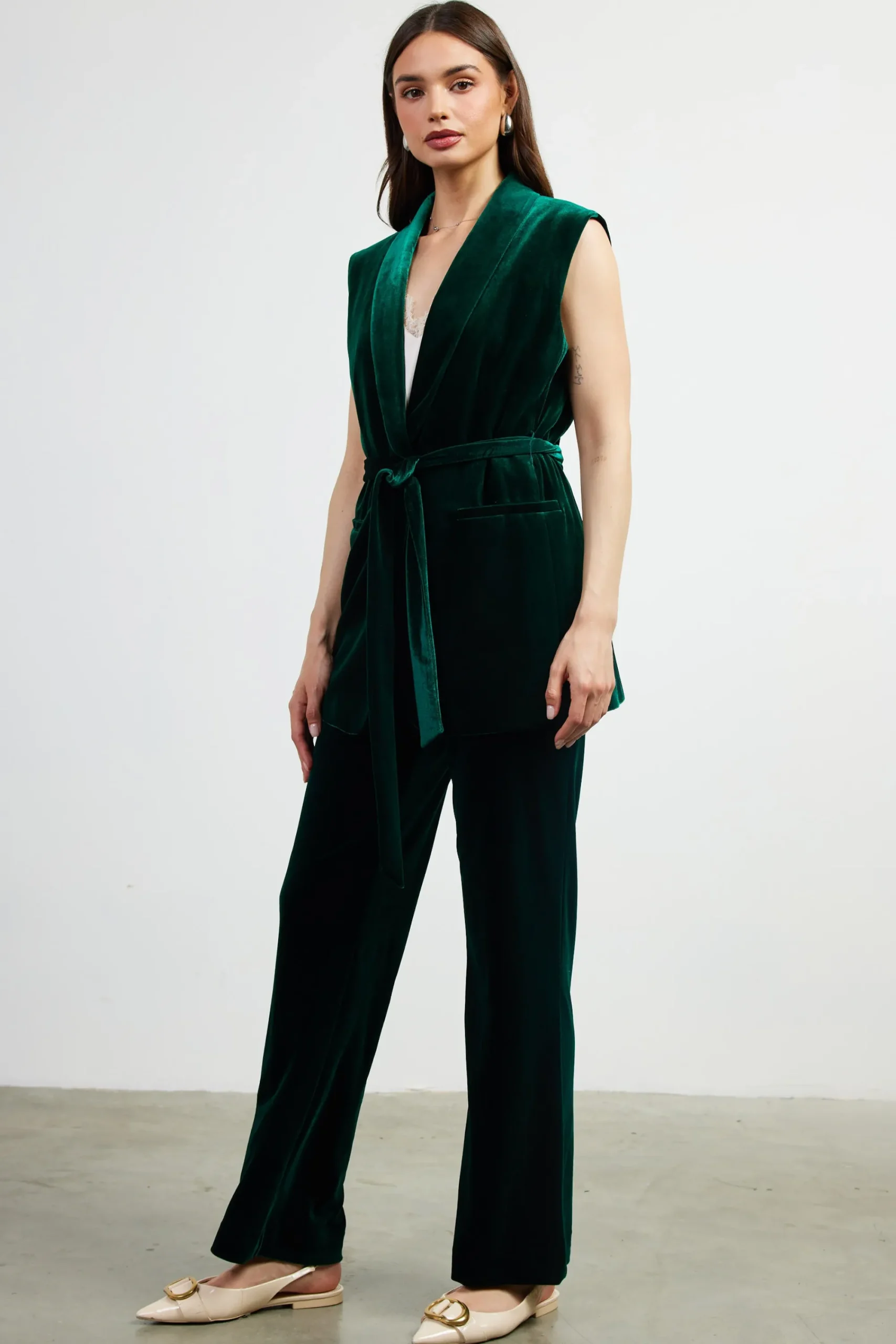 SKIES ARE BLUE Velvet Vest with Self Tie* Sleeveless Tops