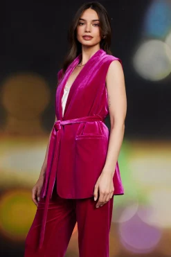 SKIES ARE BLUE Velvet Vest with Self Tie* Sleeveless Tops