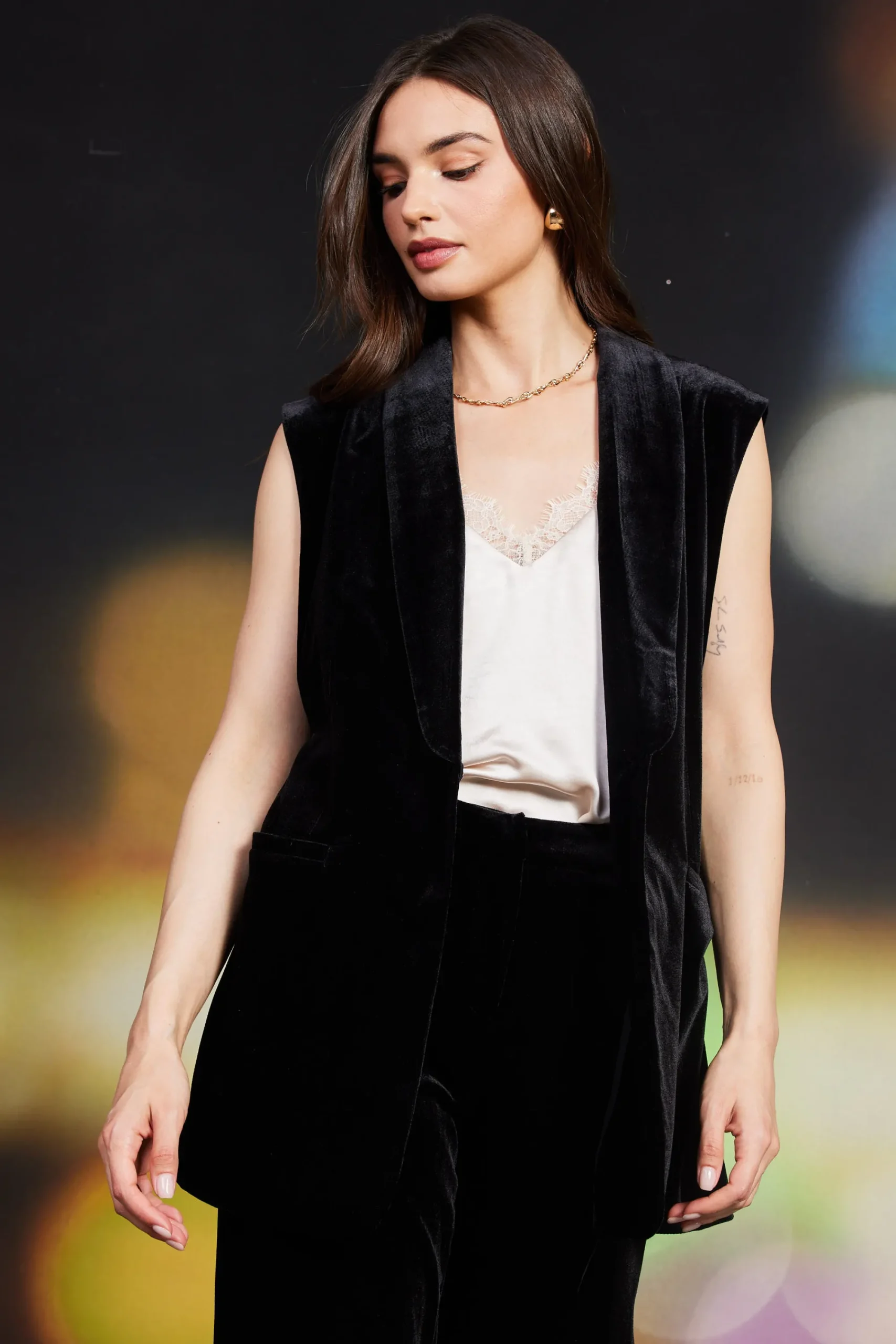 SKIES ARE BLUE Velvet Vest with Self Tie* Sleeveless Tops