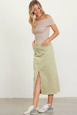 SKIES ARE BLUE Washed Cotton Twill Midi Skirt* Skirts