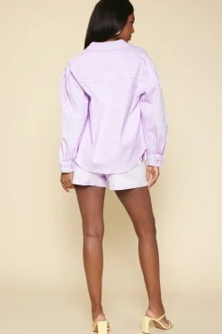 SKIES ARE BLUE Washed Cotton Twill Shacket* Long Sleeve Tops