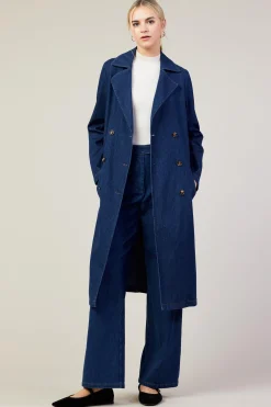 SKIES ARE BLUE Washed Denim Trench Coat* Outerwear