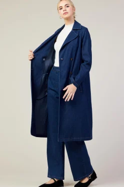 SKIES ARE BLUE Washed Denim Trench Coat* Outerwear