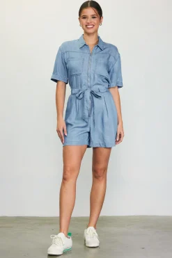 SKIES ARE BLUE Washed Tencel Shortsleeve Romper* Jumpsuits