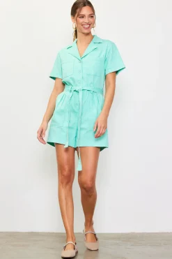 SKIES ARE BLUE Washed Twill Utility Romper* Jumpsuits