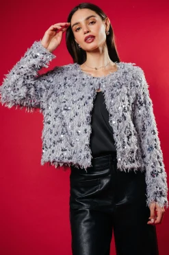 SKIES ARE BLUE Wren Feathered Sequin Crop Jacket* Outerwear