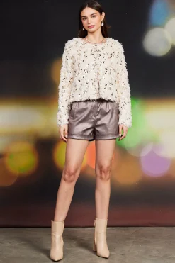 SKIES ARE BLUE Wren Feathered Sequin Crop Jacket* Outerwear