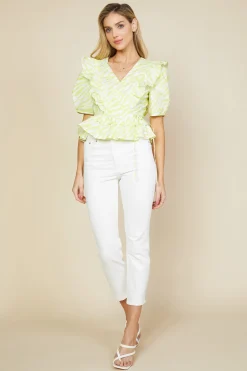 SKIES ARE BLUE Zebra Print Peplum Top* Short Sleeve Tops